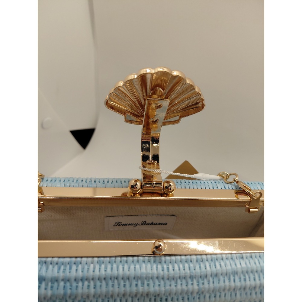 NEW Tommy Bahama Light Blue Woven Straw Shell Clasp Clutch Crossbody Bag AZ10426 - Picture 8 of 8